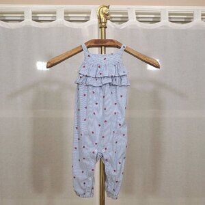 H&M Blue White Stripe Ladybug Sleeveless Baby Girl Romper